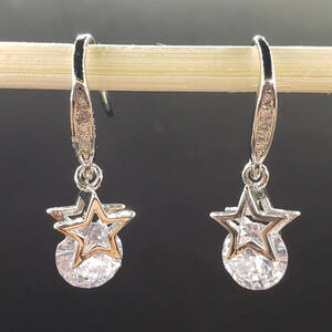 Sterling Silver 925 Moon Star Dangle Earrings Women's Jewelry Gift